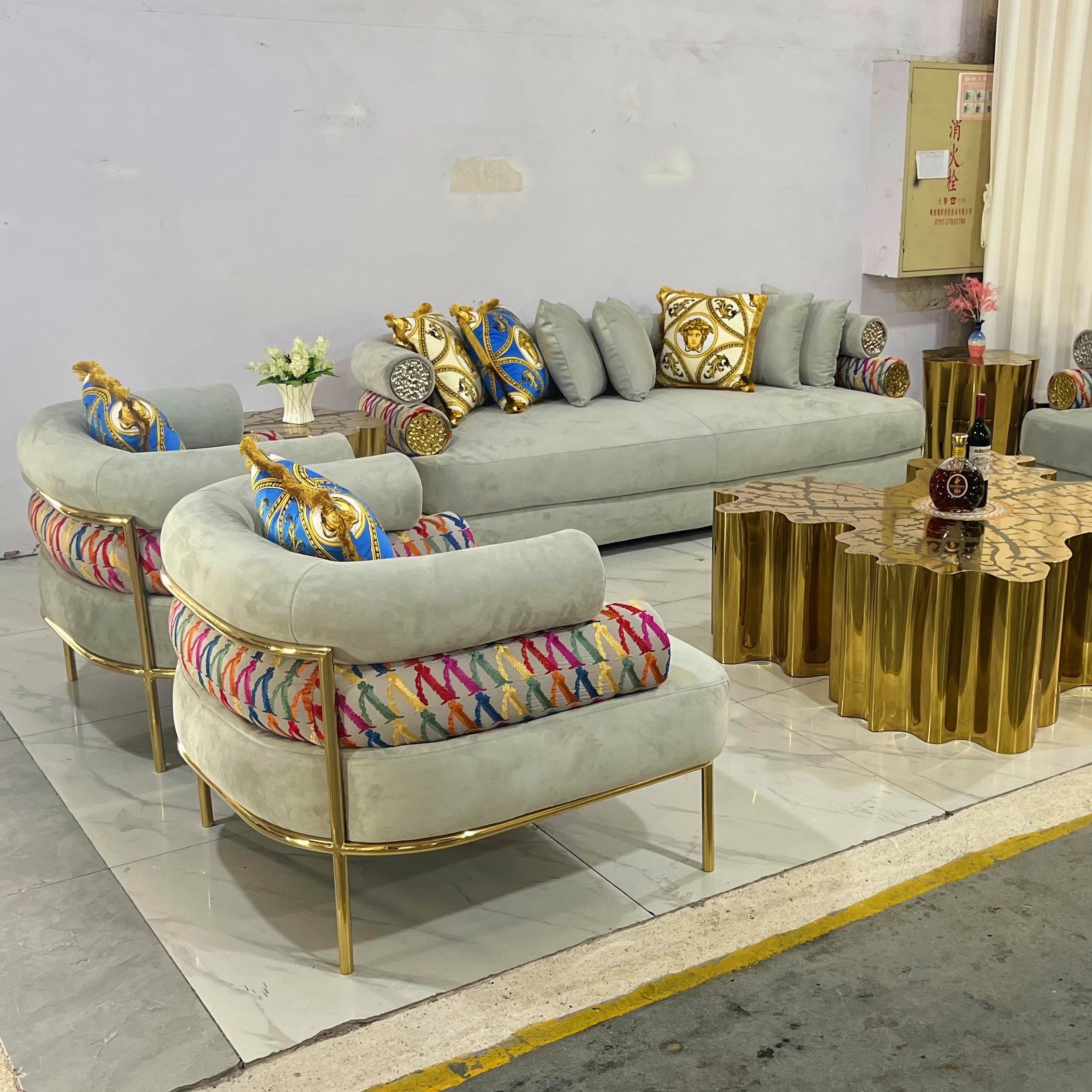 High end gray sofa set furniture couch living room Italian fabric modern luxury sofa set
