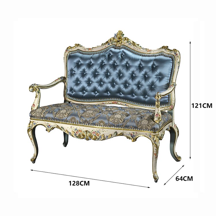 Yips LD-1508-1326 French Rose Series Resin Carving Handpainted Rose Pattern Livingroom Classical 2 Seater Sofa Love Seat