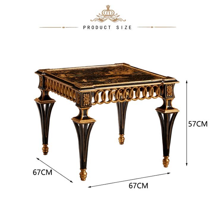 Yips LDF-1603-0619 Chinoiserie Style Resin Carving Hand Painted Chinese Landscape Pattern Antique End Table