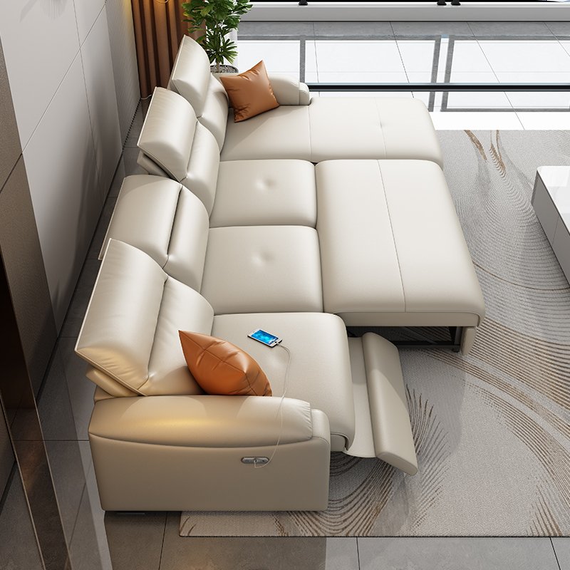 kangmengsi Modern Style Luxury Genuine Leather Functional Electric Recliner Sofa Bed L Shape Sectional Living Room Sofas