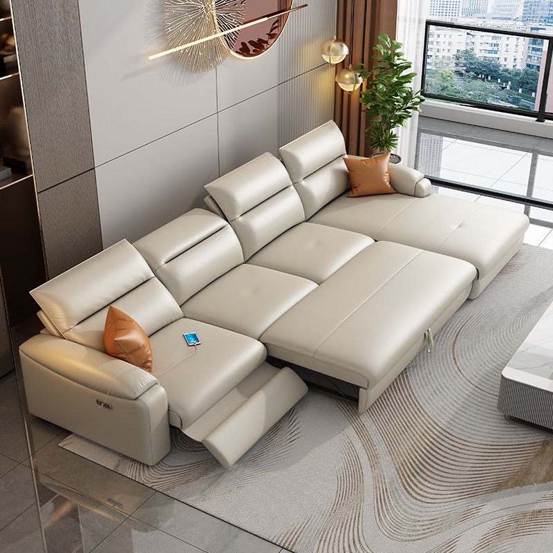 kangmengsi Modern Style Luxury Genuine Leather Functional Electric Recliner Sofa Bed L Shape Sectional Living Room Sofas