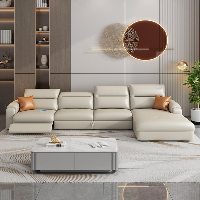 kangmengsi Modern Style Luxury Genuine Leather Functional Electric Recliner Sofa Bed L Shape Sectional Living Room Sofas