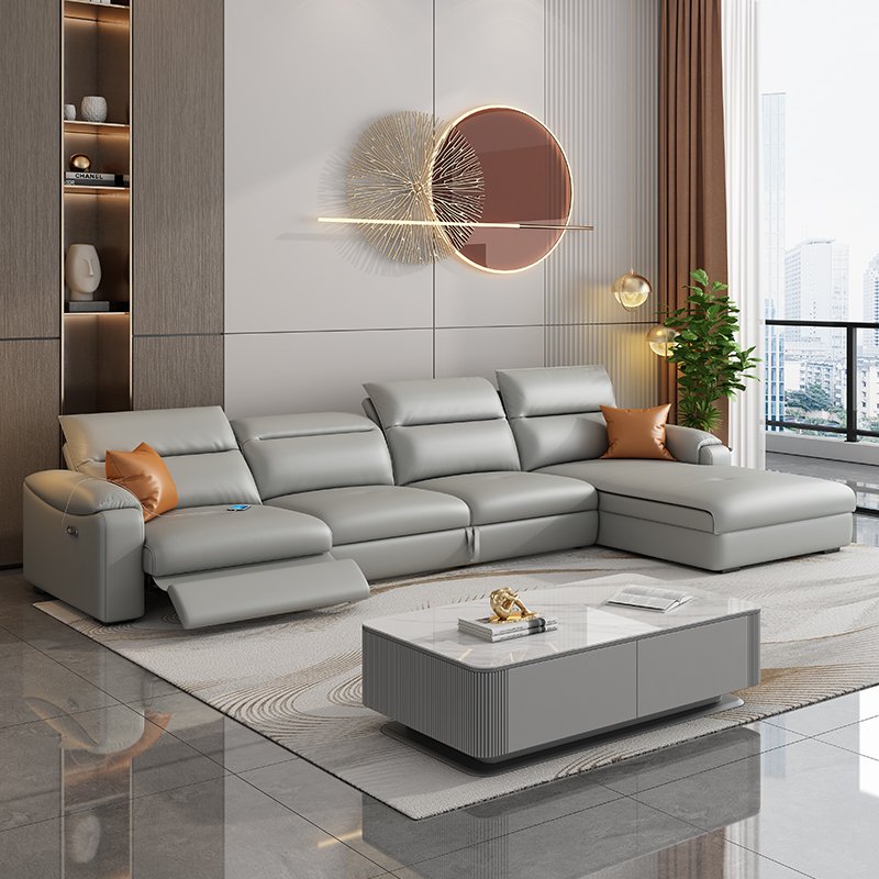 kangmengsi Modern Style Luxury Genuine Leather Functional Electric Recliner Sofa Bed L Shape Sectional Living Room Sofas