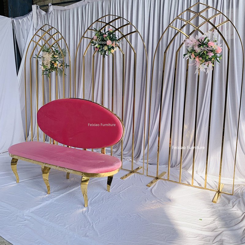 Wholesale Wedding Furniture Throne Chairs Golden Stainless Steel Bride And Groom Sofas Loveseat Sofa