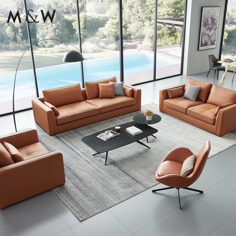 M&W High quality modern leather office furniture chesterfield sofa set