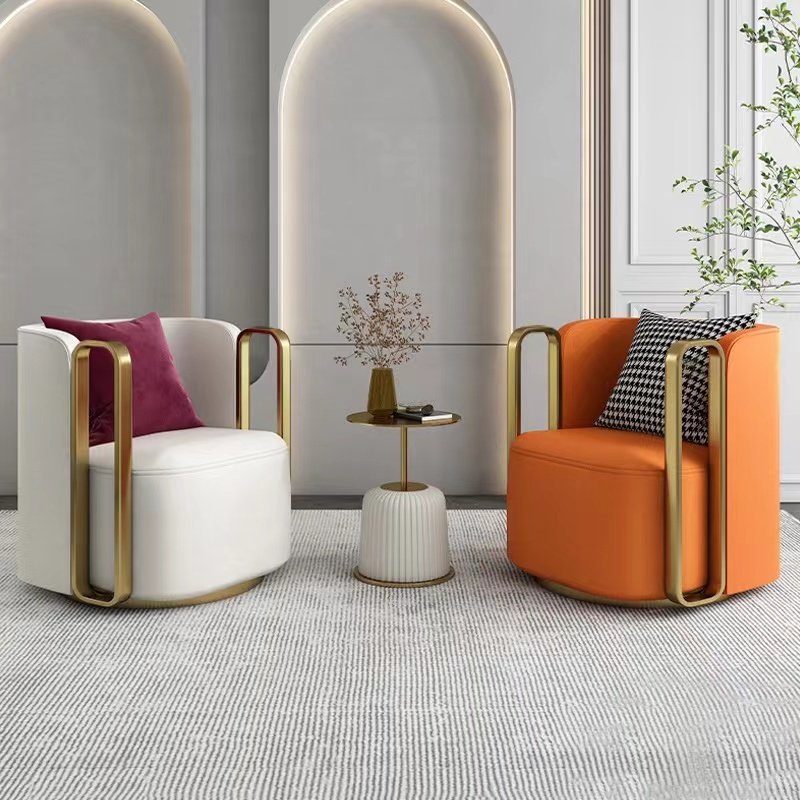 hotel furniture rotation armchairs luxury modern gold stainless steel velvet fabric sofa chair for Living Room leisure chairs