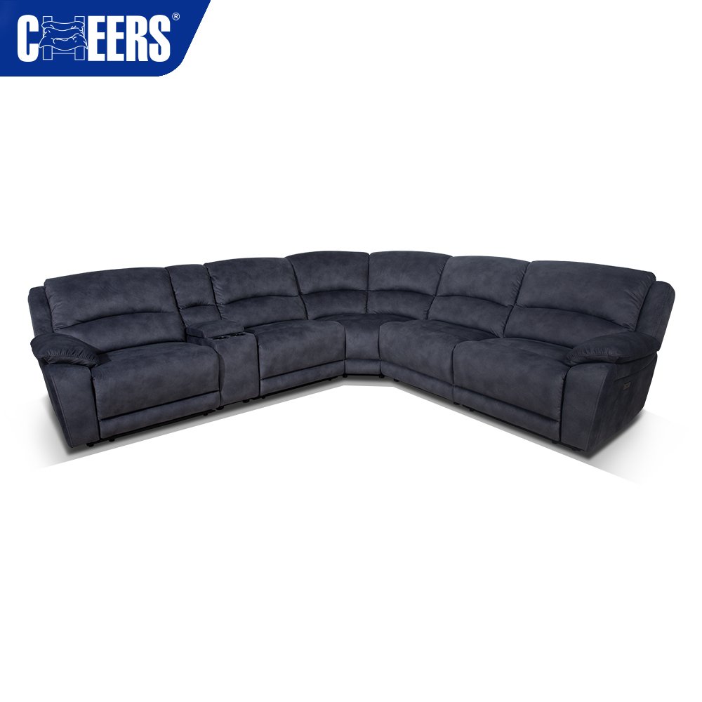 MANWAH CHEERS Modern Fabric 5-Seater Dark Gray Home Furniture Power Recliner Sectional Sofa Set for Living Room Sofa