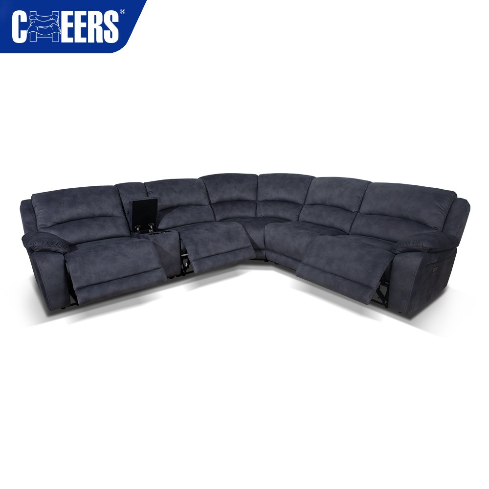 MANWAH CHEERS Modern Fabric 5-Seater Dark Gray Home Furniture Power Recliner Sectional Sofa Set for Living Room Sofa