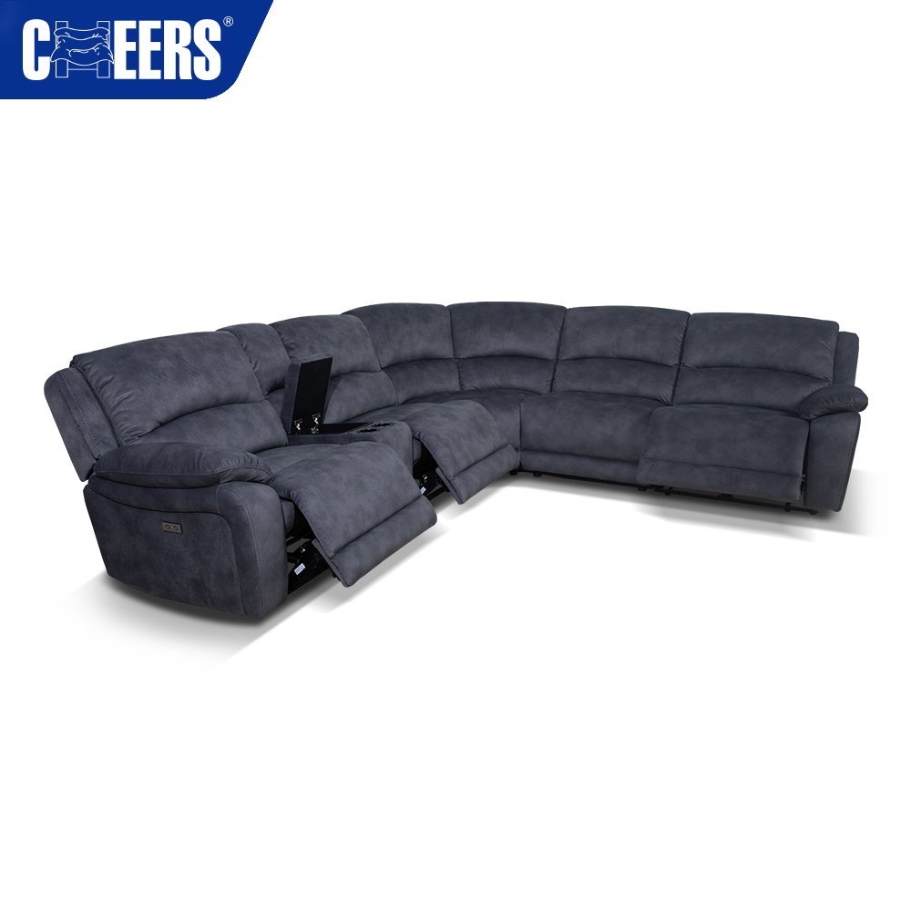 MANWAH CHEERS Modern Fabric 5-Seater Dark Gray Home Furniture Power Recliner Sectional Sofa Set for Living Room Sofa