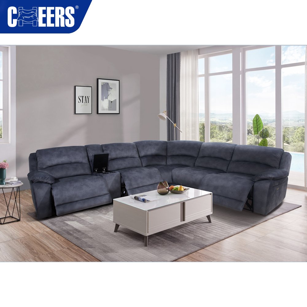 MANWAH CHEERS Modern Fabric 5-Seater Dark Gray Home Furniture Power Recliner Sectional Sofa Set for Living Room Sofa