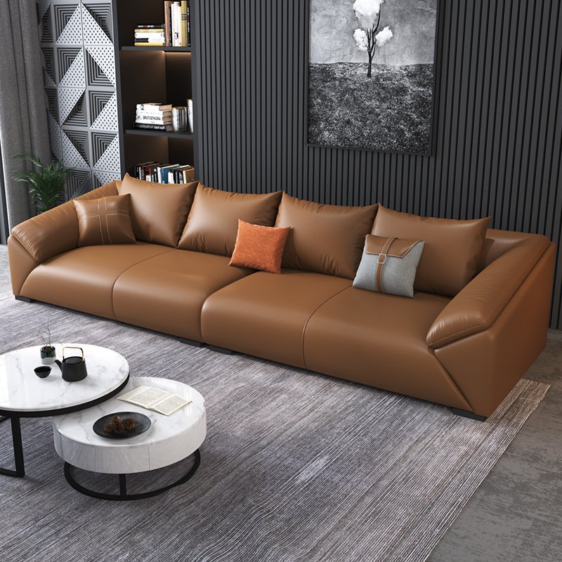 FanRui Italian minimalist size apartment head layer cowhide post-modern light luxury living room combination office line sofa