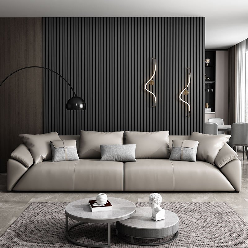 FanRui Italian minimalist size apartment head layer cowhide post-modern light luxury living room combination office line sofa