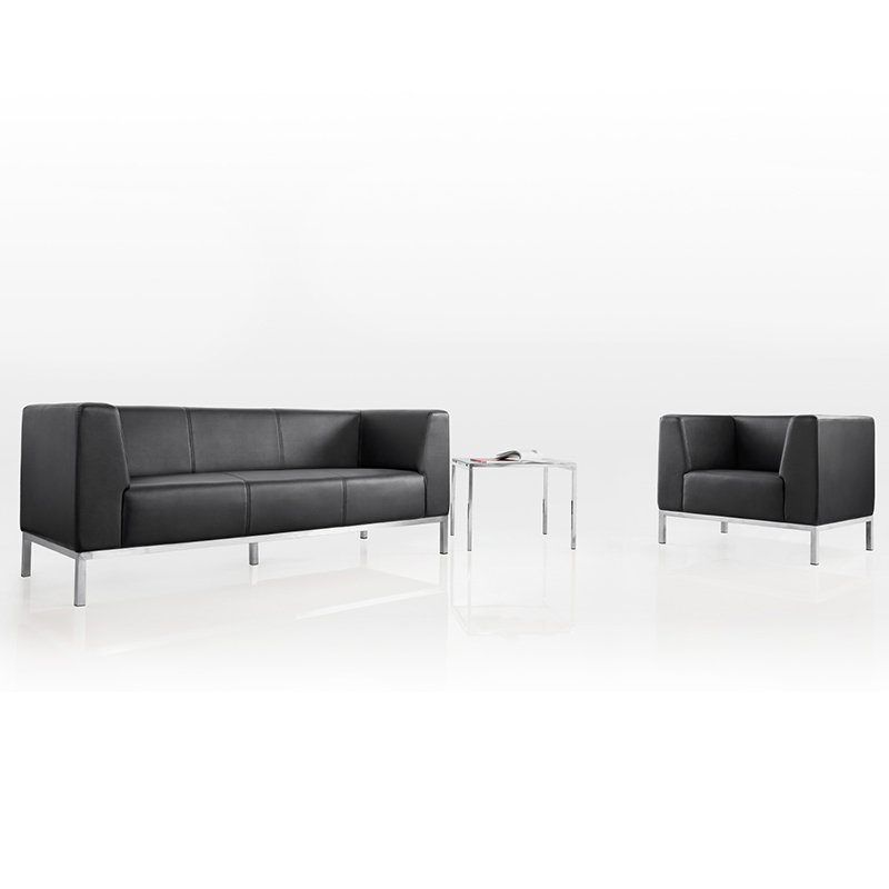 High Quality Office Reception Area Luxury Comfortable Black Leather Office Lobby Sofa Set
