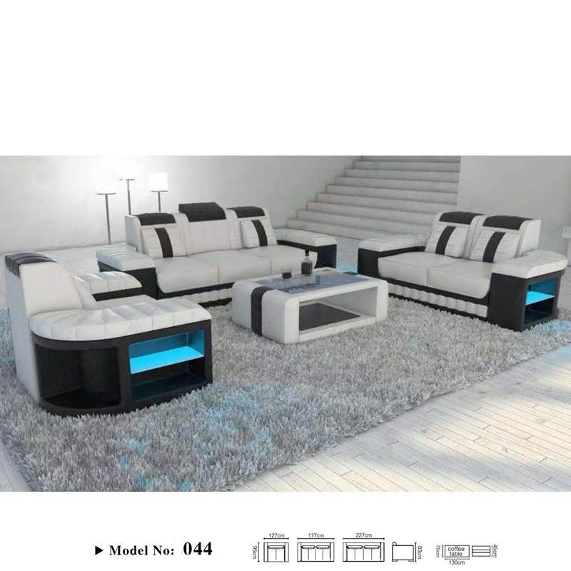 New design super modern style living room and lounge suites furniture leather sofa set with led lamps