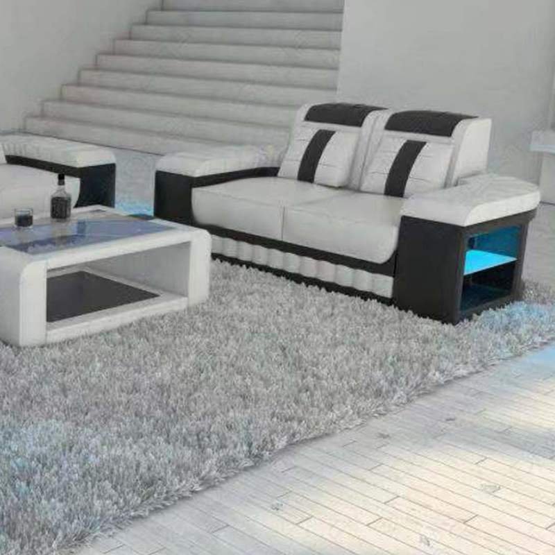 New design super modern style living room and lounge suites furniture leather sofa set with led lamps