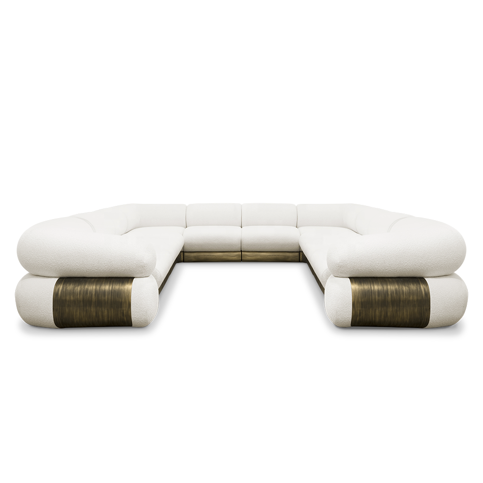 Italian modern minimalist boucle fabric with gold base sectional sofa set living room furniture For home villa
