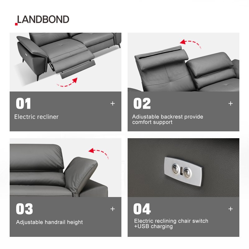 Electric Recliner Sofa adjustable back modern lounge 3 seater furniture Living room leather sofa for hotel and villa