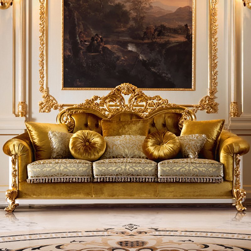 Made in China Classical Design Living Room Furniture European-style luxury solid wood hand-carved sofa