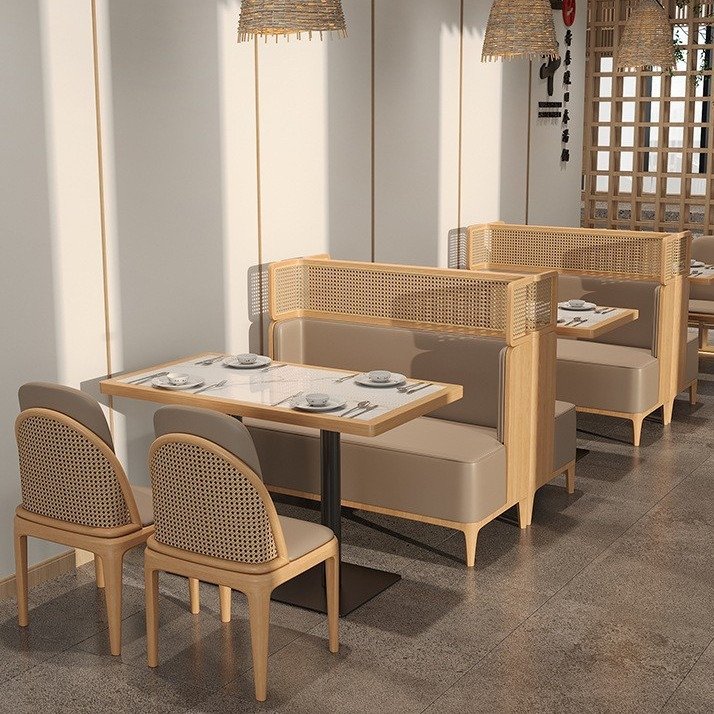 Southeast Asian style restaurant rattan dining table chair Japanese restaurant wall-mounted booth seats sofas tables chairs