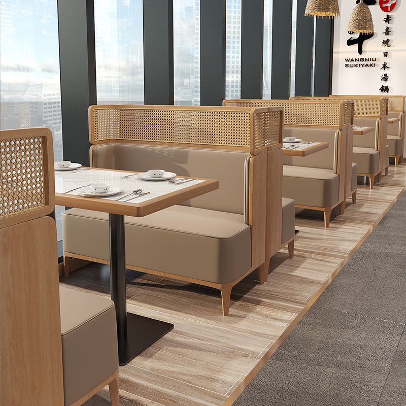 Southeast Asian style restaurant rattan dining table chair Japanese restaurant wall-mounted booth seats sofas tables chairs