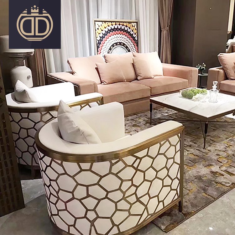 leather or fabric moder office sofa set with golden stainless steel legs gold modern stainless steel frame luxury single sofa