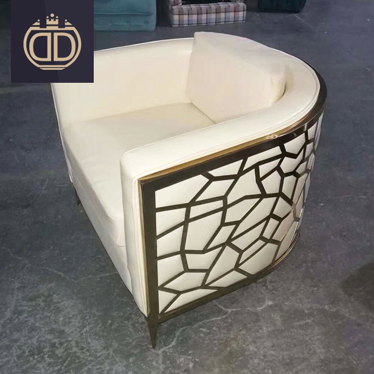 leather or fabric moder office sofa set with golden stainless steel legs gold modern stainless steel frame luxury single sofa