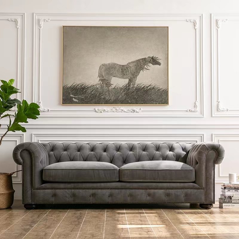 American retro B&B simple garden living room fabric solid wood sofa