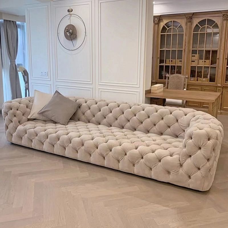 Italian high-end Chester moon surface sofa designer art creative frosted cloth art straight row pull button sofa