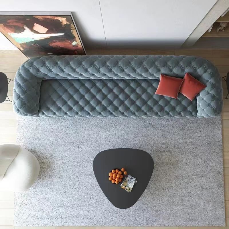 Italian high-end Chester moon surface sofa designer art creative frosted cloth art straight row pull button sofa