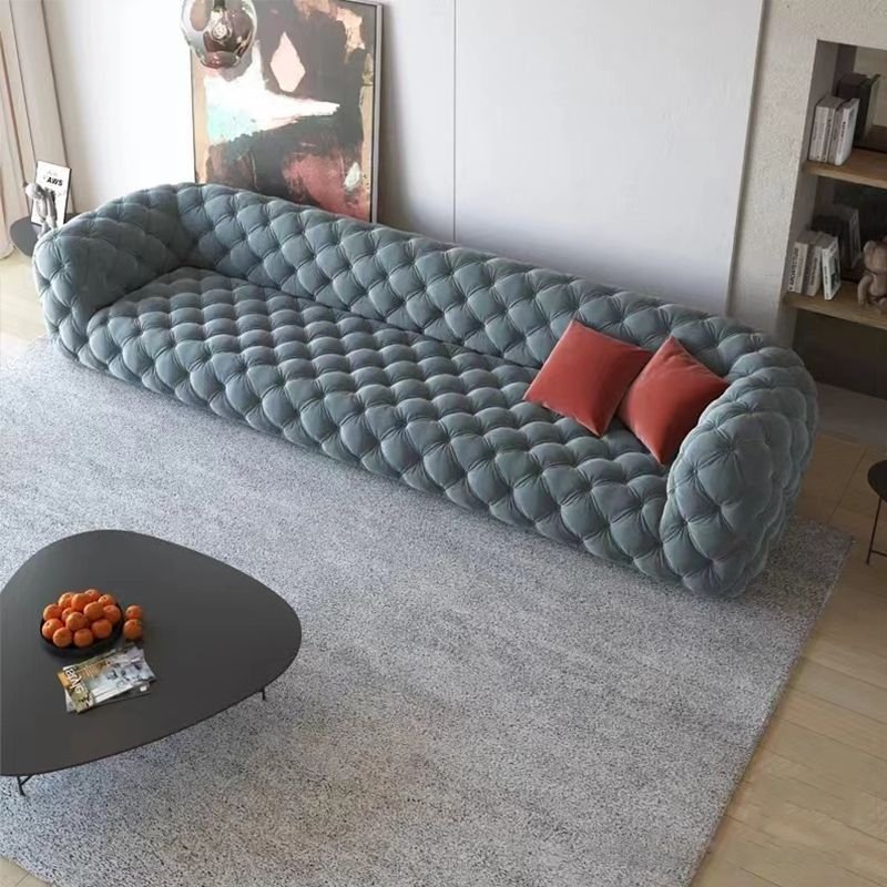 Italian high-end Chester moon surface sofa designer art creative frosted cloth art straight row pull button sofa