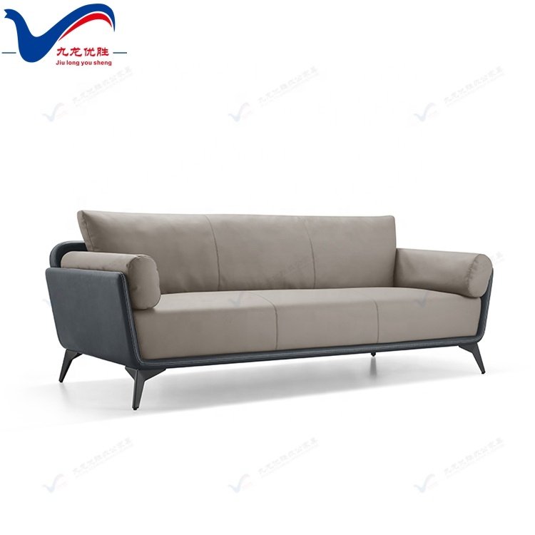 Modern Reception Office Sofa Set Black Coated Steel Base Office Visitors Sofa with Pillows Support Leather Office Sofa