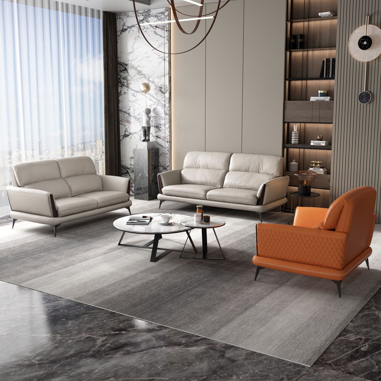 Leather Office Sofa Simple Modern Light Luxury Italian Reception Room Reception Area Leather Art Living Room Sofa