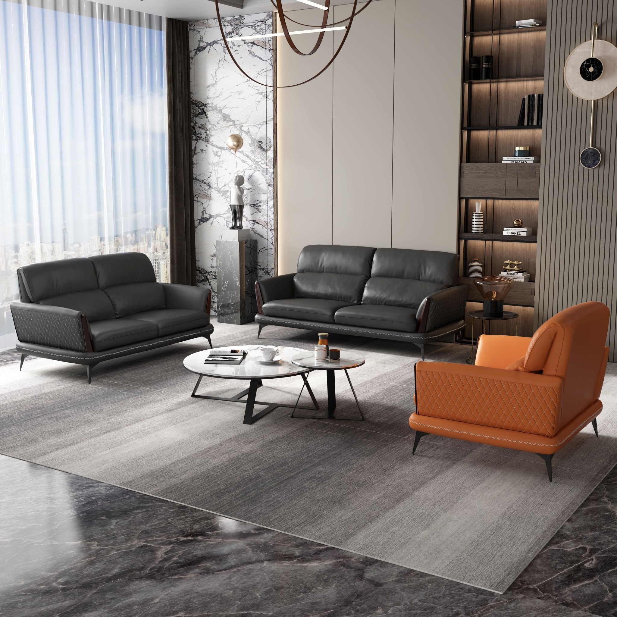 Leather Office Sofa Simple Modern Light Luxury Italian Reception Room Reception Area Leather Art Living Room Sofa