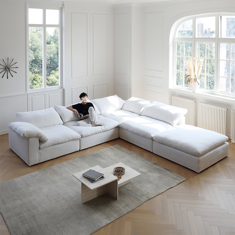 High quality modern luxury white fabric sectional modular corner sofa cloud couch sofa set furniture living room sofas