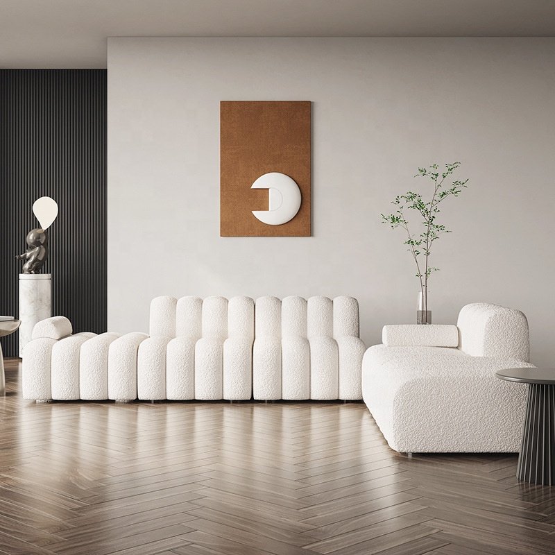Modern Design Boucle Fabric Accent Sofa 3 Seater Nordic Living Room Furniture Cloud Couch Velvet Modular Sectional Sofa Set