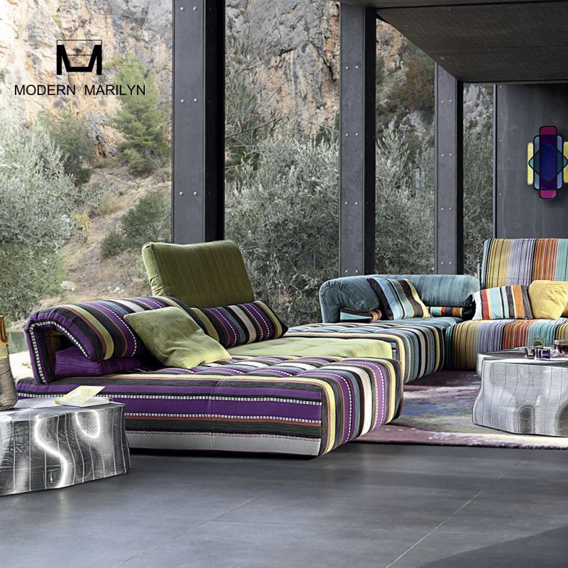 Best-Seller Multi Color L-shaped Fabric Sectional Sofa Customizable Floor Living Room Canape Roche Bobois Divano Mah Jong Sofa