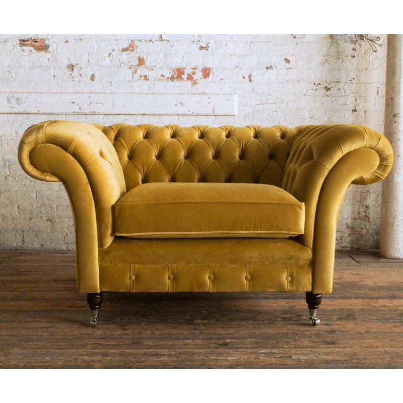 British Handmade 3 Seater Mustard Luxury Sofa Living Room Velvet Fabric Chesterfield Hotel Sofa