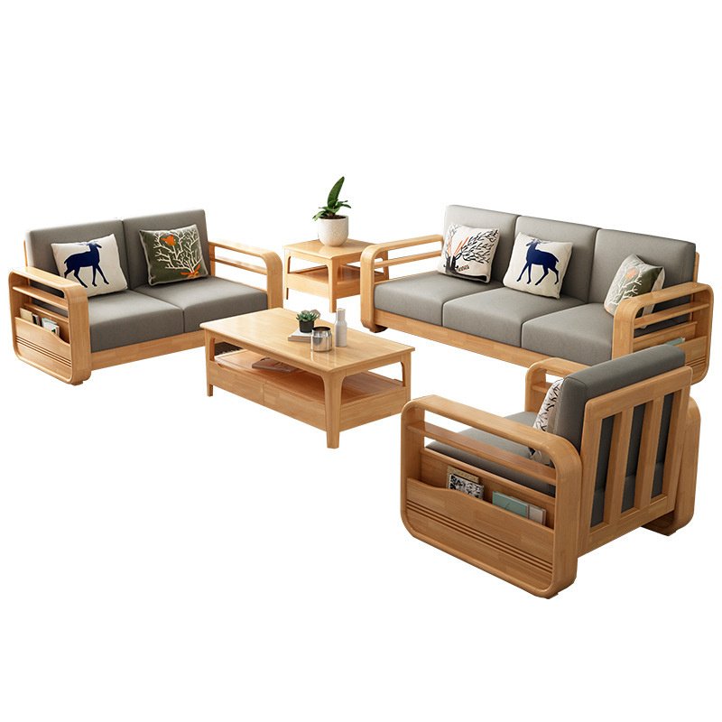 Customized apartment solid wood fabric sofa hotel 1+2+3 combination sofa homestay L-shaped sofa living room furniture set.