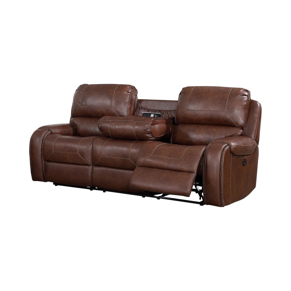 American style Top grain leather home theater classic recliner sofa set with Drop down Table by USB Charge Port