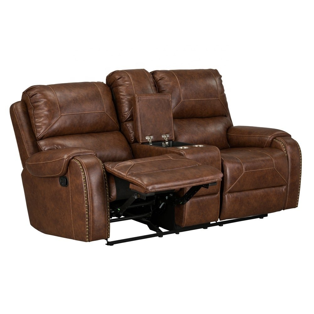 American style Top grain leather home theater classic recliner sofa set with Drop down Table by USB Charge Port