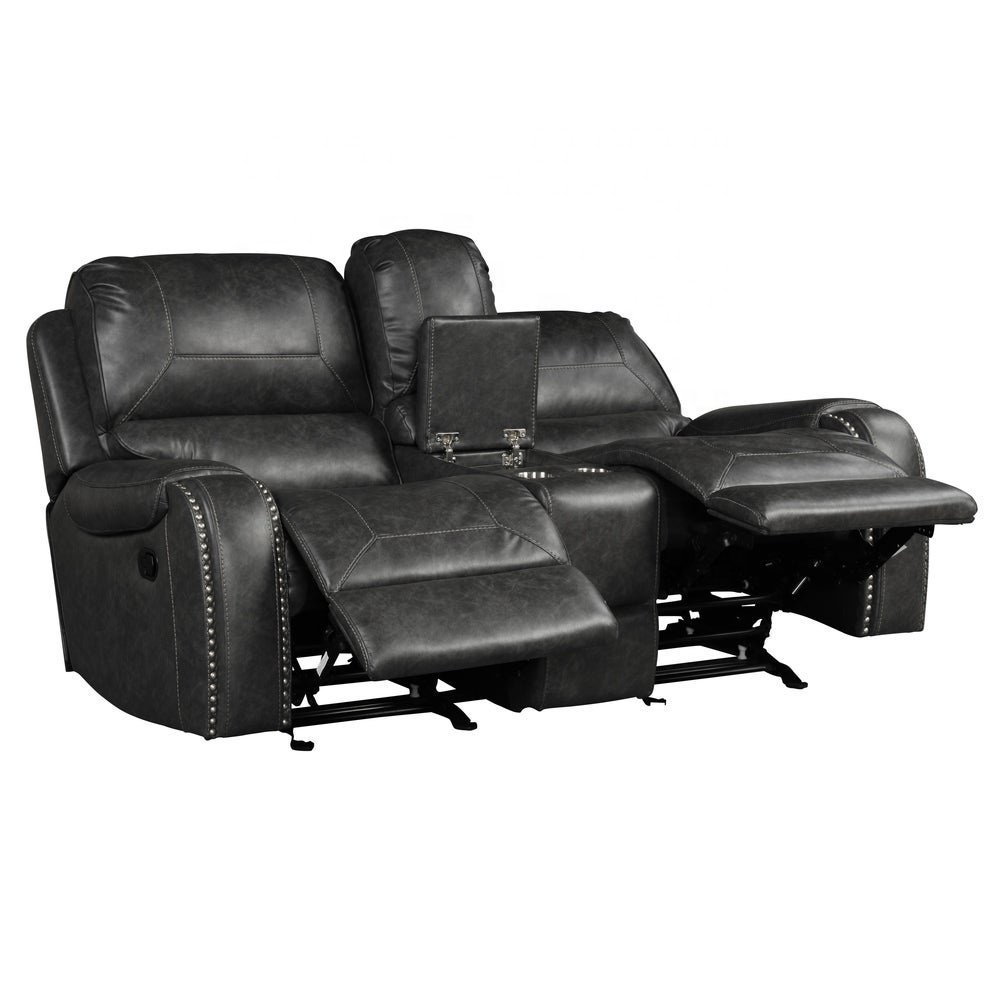 American style Top grain leather home theater classic recliner sofa set with Drop down Table by USB Charge Port