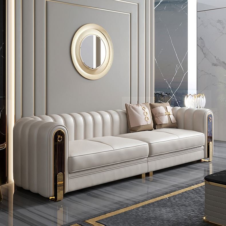 luxury Italian genuine leather sectional couch sitting living room furniture modern I shape sofas set