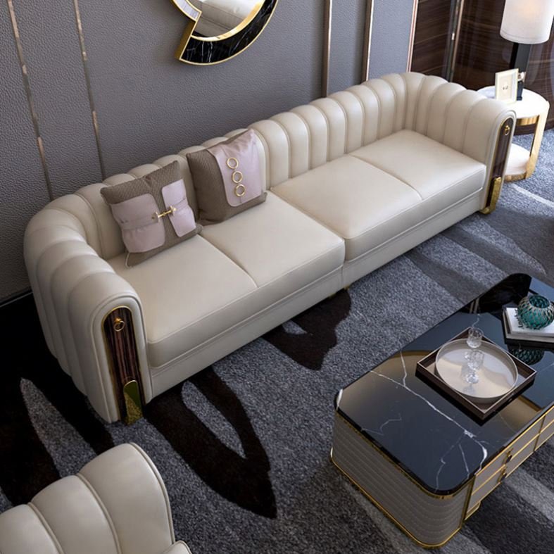 luxury Italian genuine leather sectional couch sitting living room furniture modern I shape sofas set