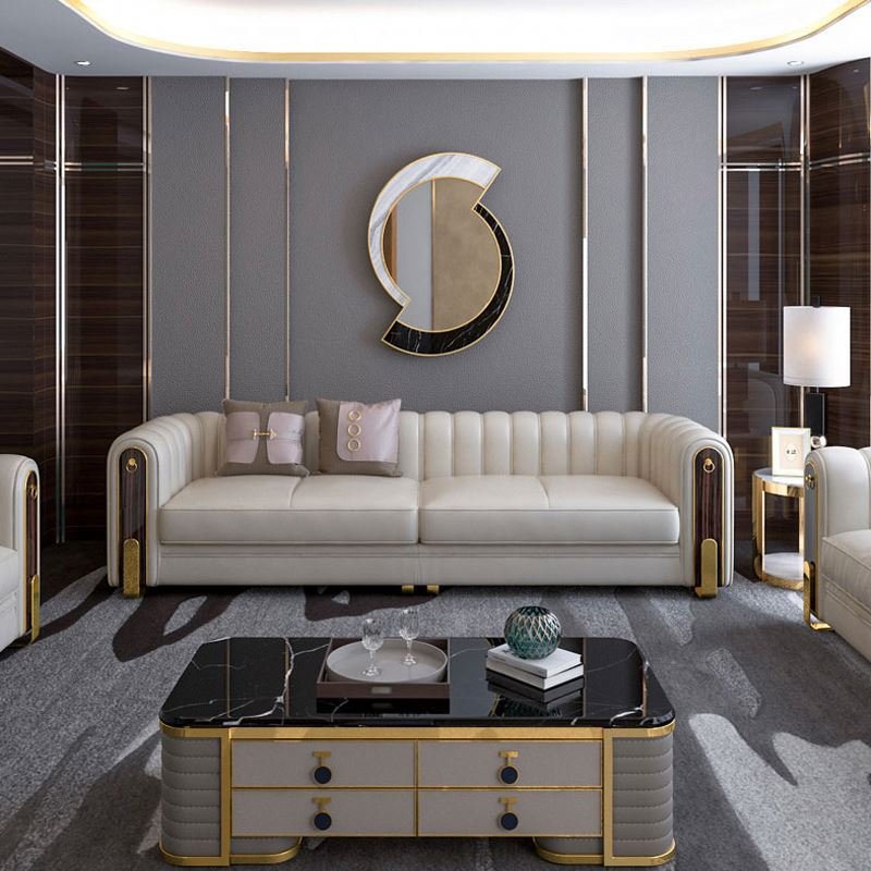 luxury Italian genuine leather sectional couch sitting living room furniture modern I shape sofas set