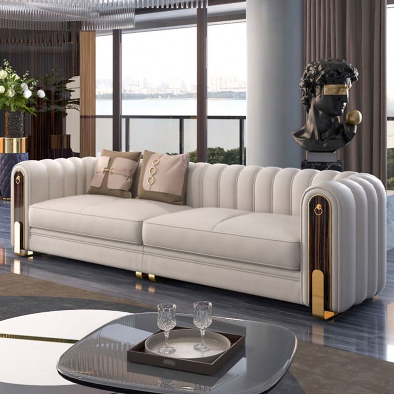 luxury Italian genuine leather sectional couch sitting living room furniture modern I shape sofas set