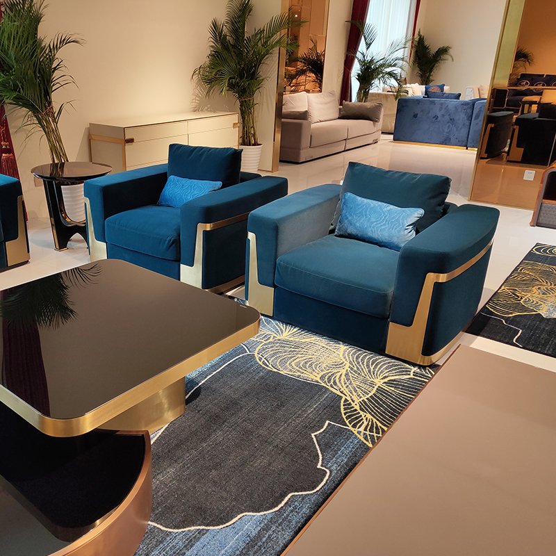 Wholesale high quality living room furniture sofa luxury design new model Indoor blue floor sofa set
