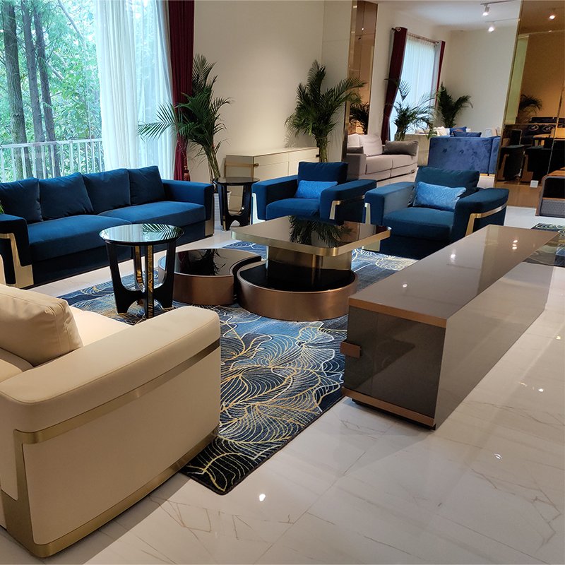 Wholesale high quality living room furniture sofa luxury design new model Indoor blue floor sofa set