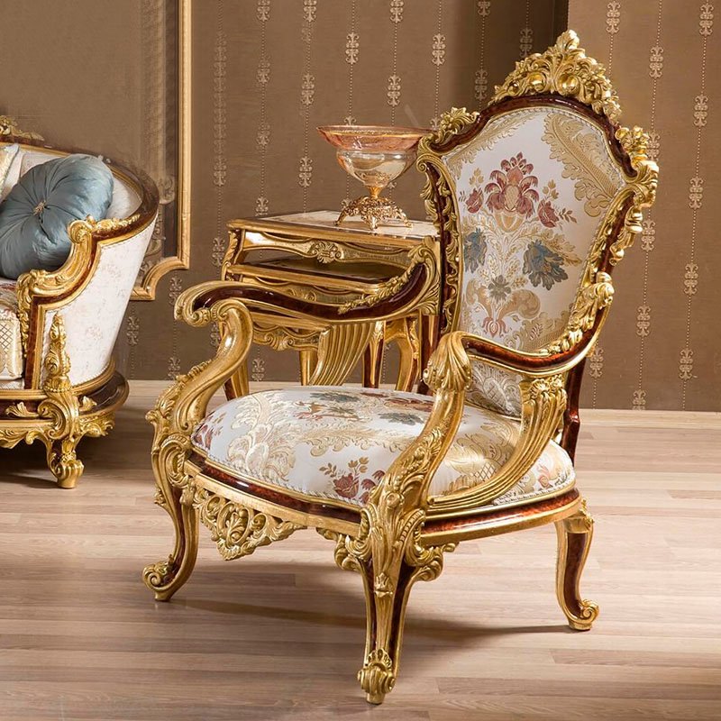 OE-FASHION custom Luxury European style fabric gold leaf sofa for home furniture living room solid wood carved sofa set