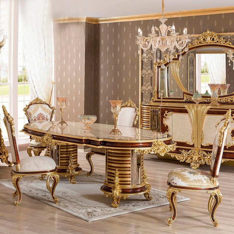 OE-FASHION custom Luxury European style fabric gold leaf sofa for home furniture living room solid wood carved sofa set