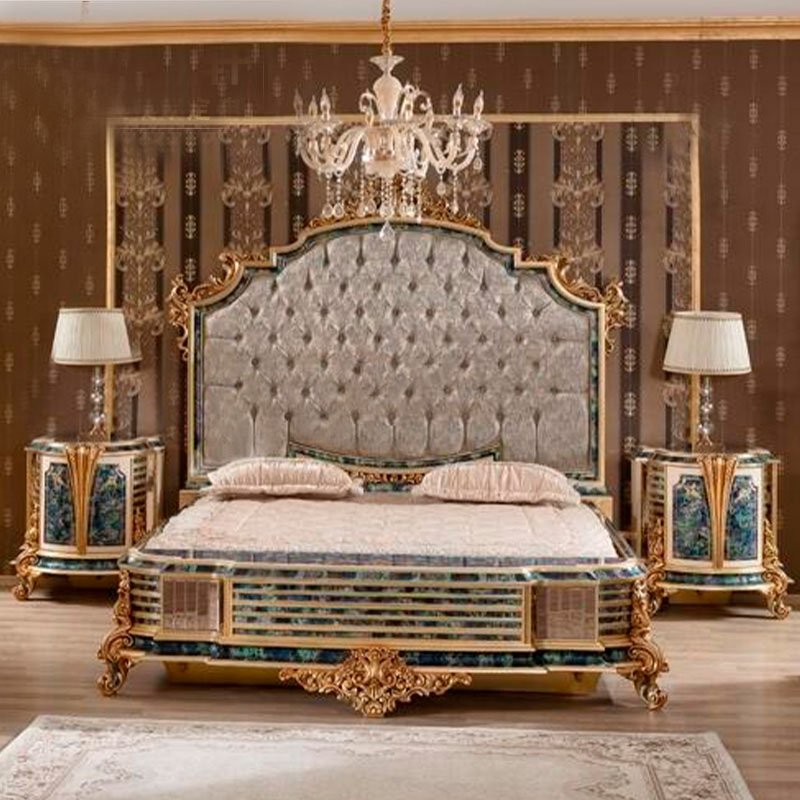 OE-FASHION custom Luxury European style fabric gold leaf sofa for home furniture living room solid wood carved sofa set